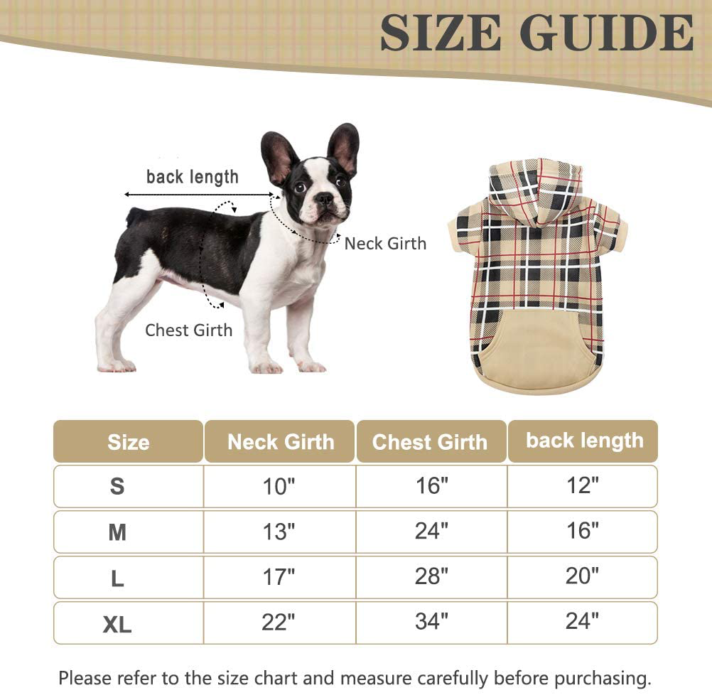 EXPAWLORER Plaid Dog Hoodie - British Style Plaid Pet Sweaters with Hat for Small Medium Large Dogs Animals & Pet Supplies > Pet Supplies > Dog Supplies > Dog Apparel EXPAWLORER   
