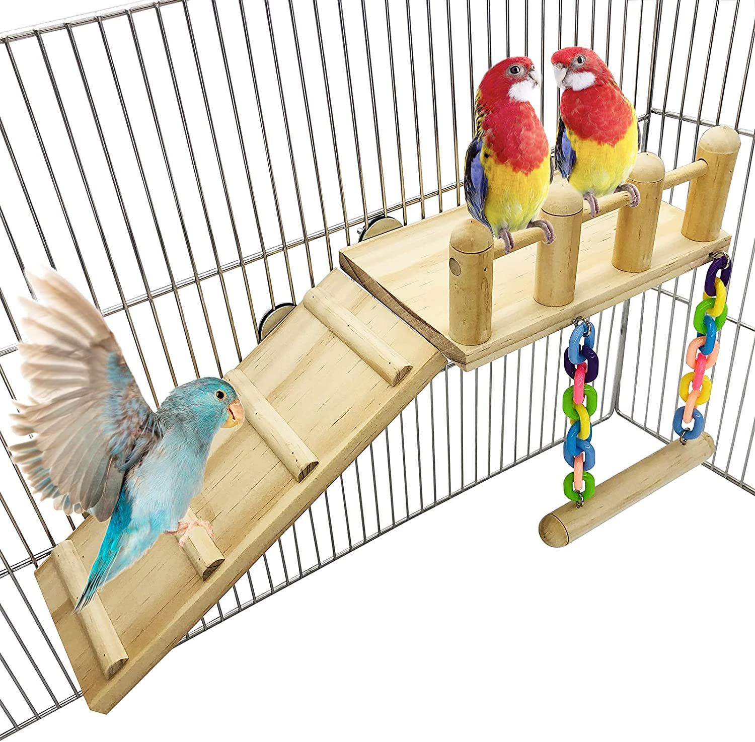 CAREUPET Bird Wooden Play Gyms Stands with Climbing Ladder and Acrylic Wood Swing for Green Cheeks, Lovebirds, Finches, Conures, Cockatiels, Parakeets, Bird Perches Cage Play Chewing Toys Animals & Pet Supplies > Pet Supplies > Bird Supplies > Bird Gyms & Playstands CAREUPET   