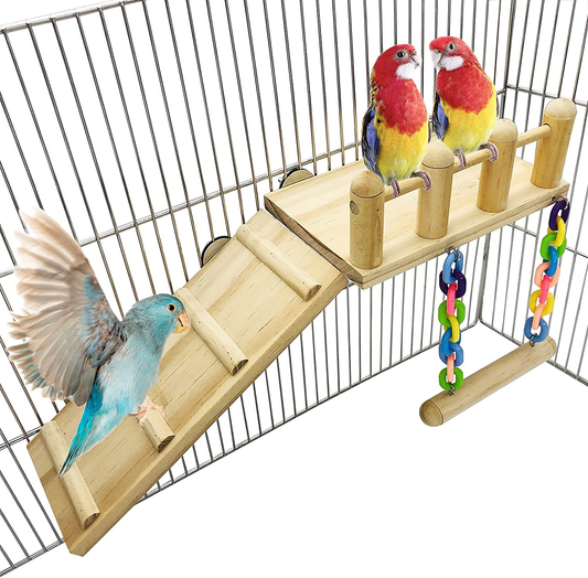 CAREUPET Bird Wooden Play Gyms Stands with Climbing Ladder and Acrylic Wood Swing for Green Cheeks, Lovebirds, Finches, Conures, Cockatiels, Parakeets, Bird Perches Cage Play Chewing Toys Animals & Pet Supplies > Pet Supplies > Bird Supplies > Bird Gyms & Playstands CAREUPET   