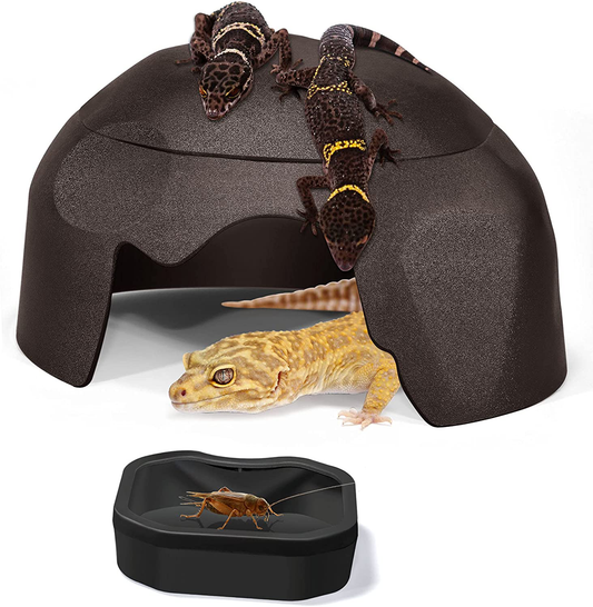 Fischuel Reptile Hides Humidification Cave Help Your Pets Shedding, a Damp Hideout with Natural Rock Designto, Suitable for Bearded Dragons Lizards Leopard Gecko Spiders Turtles and Snakes Animals & Pet Supplies > Pet Supplies > Reptile & Amphibian Supplies > Reptile & Amphibian Habitat Heating & Lighting Fischuel Brown  