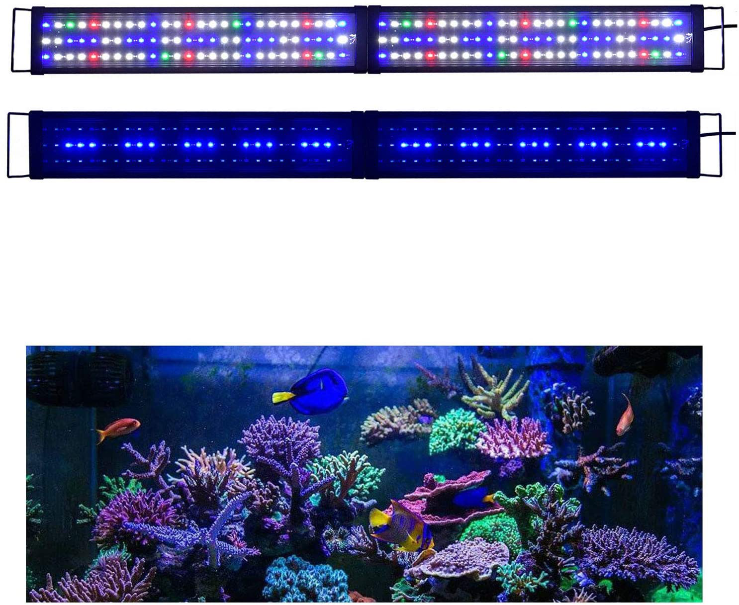 KZKR Aquarium LED Fish Tank Light 16-84 Inch Remote Control Hood Lamp for Freshwater Saltwater Marine Full Spectrum Blue and White Decorations Light Animals & Pet Supplies > Pet Supplies > Fish Supplies > Aquarium Lighting KZKR Full Spectrum 48-60 Inch  