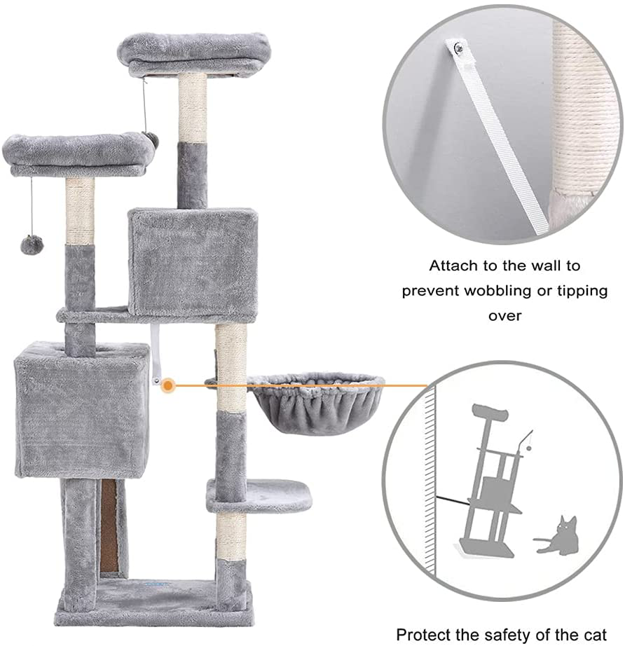 Hey-Brother 58'' Multi-Level Cat Tree Condo Furniture with Sisal-Covered Scratching Posts, 2 Plush Condos, Hammock for Kittens, Cats and Pets Animals & Pet Supplies > Pet Supplies > Cat Supplies > Cat Furniture Hey-brother   