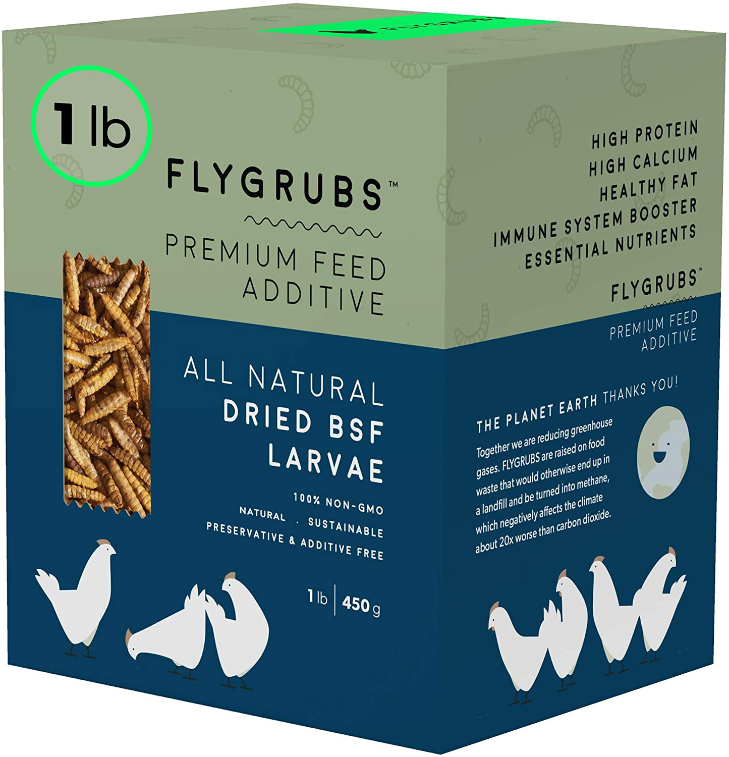 FLYGRUBS Superior to Dried Mealworms for Chickens (5 Lbs & 1Lb) - Non-Gmo - 85X More Calcium than Meal Worms - Chicken Feed & Molting Supplement - BSF Larvae Treats for Hens, Ducks, Birds Animals & Pet Supplies > Pet Supplies > Bird Supplies > Bird Treats FLYGRUBS 1 Pound (Pack of 1)  