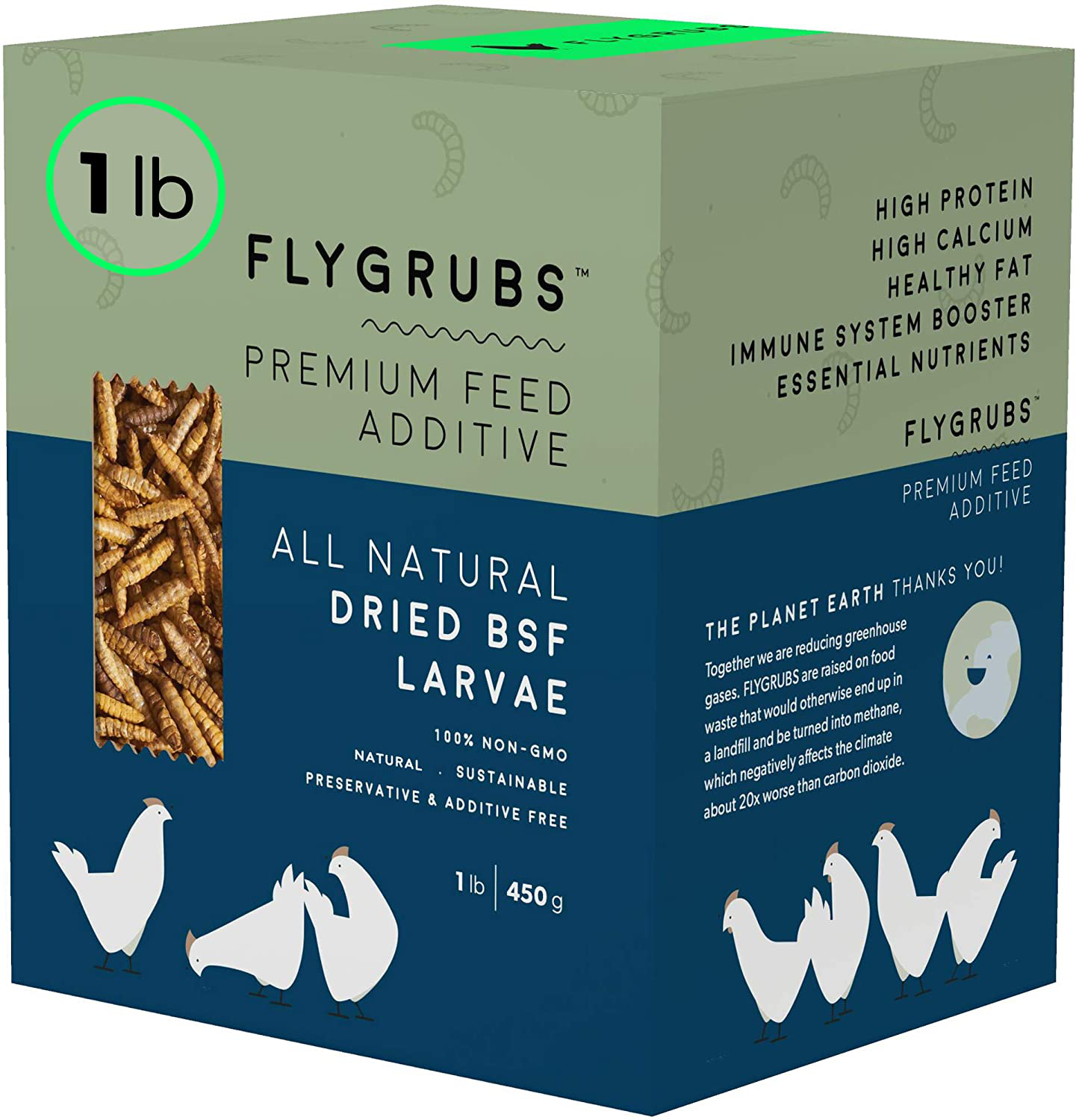 FLYGRUBS Superior to Dried Mealworms for Chickens (5 Lbs & 1Lb) - Non-Gmo - 85X More Calcium than Meal Worms - Chicken Feed & Molting Supplement - BSF Larvae Treats for Hens, Ducks, Birds