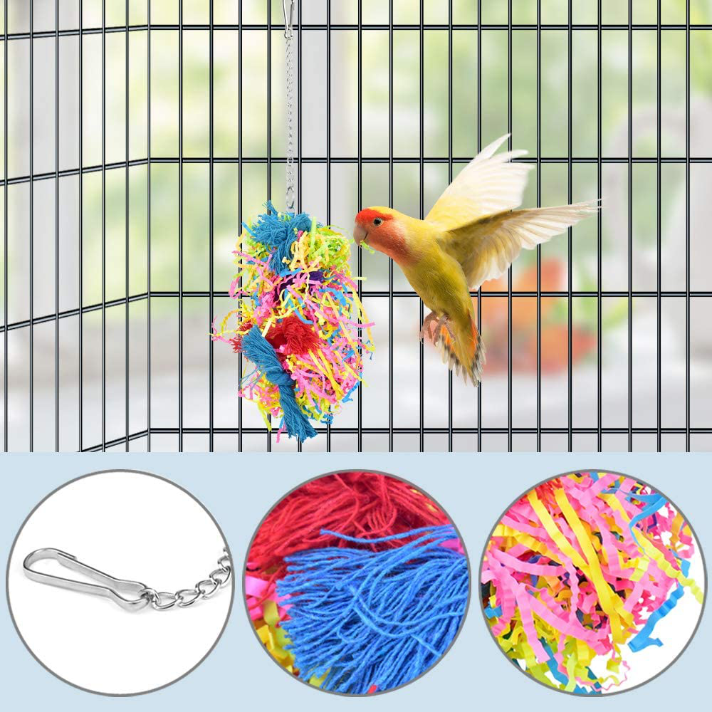 KATUMO 4 Pcs Bird Parrot Toys, Colorful Chewing Shredder Toys Shred Hanging Foraging Toys Bird Wood Perch Stand for Parakeet, Conure, Cockatiel, Mynah, Love Birds, Finch, Small & Medium Pet Birds Animals & Pet Supplies > Pet Supplies > Bird Supplies > Bird Toys KATUMO   