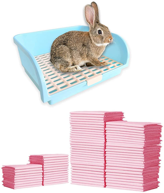 Pet Small Rat Large Toilet & 100 Pcs Rabbit Pee Pads, 18" X 13" Pet Toilet/Potty Training Pads, Oversize Litter Box for Small Animal/Large Rabbit/Guinea Pig/Ferret Animals & Pet Supplies > Pet Supplies > Small Animal Supplies > Small Animal Bedding Amakunft   