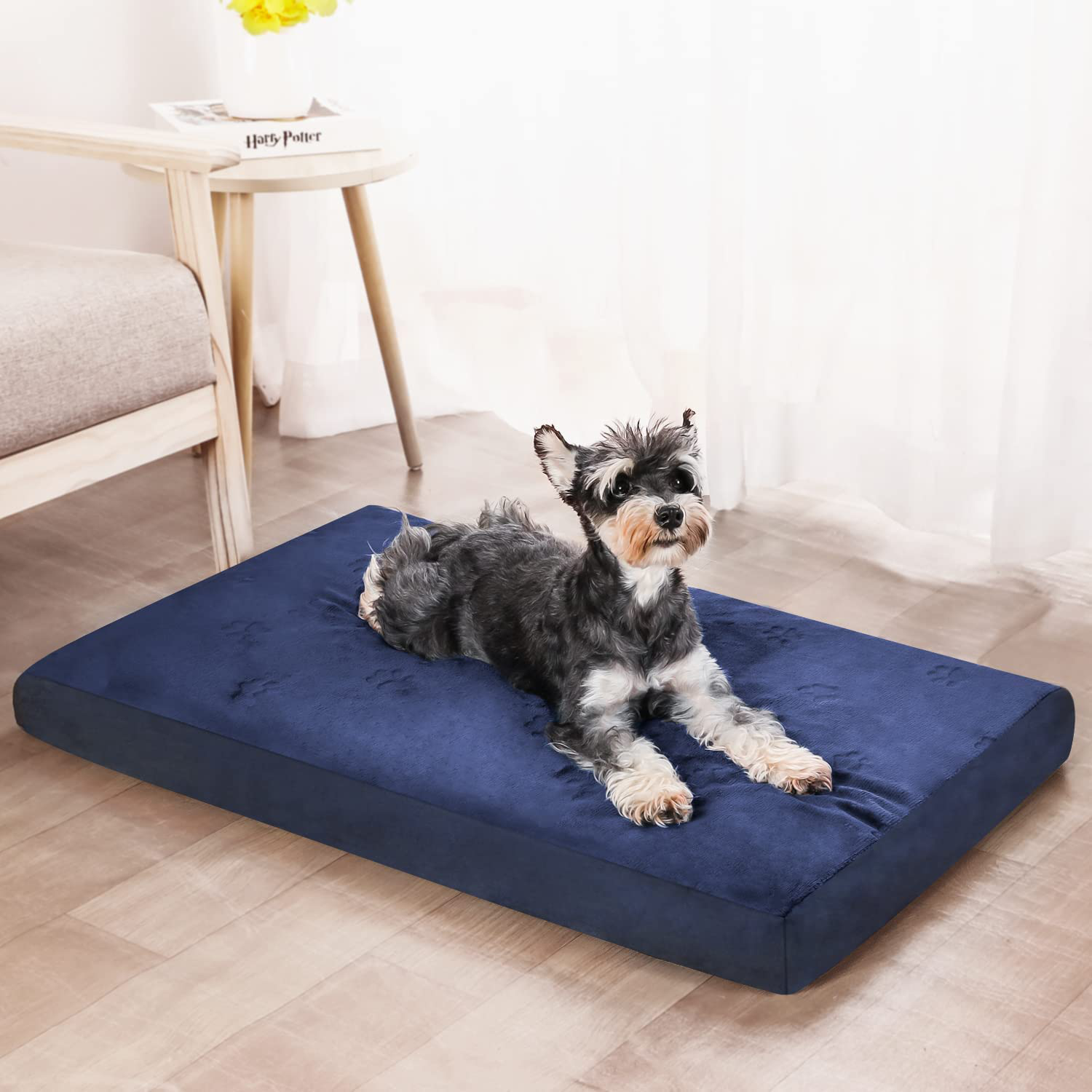 FONTEARY Dog Bed Mat for Large Medium Dogs Bed,Anti-Anxiety Orthopedic Pet Beds Memory Foam Cats&Dogs Kennel Bed with Removable Washable Cover and Waterproof Lining Animals & Pet Supplies > Pet Supplies > Dog Supplies > Dog Beds FONTEARY Dog Paw-Blue L（35"*22"*3"） 