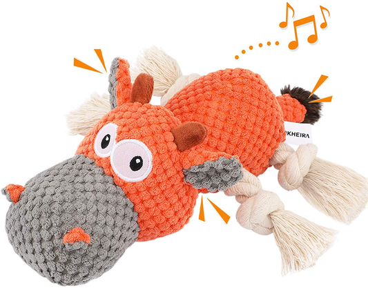 Dog Plush Toy for Large Aggressive Chewers,Indestructible Dog Squeaky Toys,Stuffed Animals Toys with Cotton Material and Crinkle Paper,Durable Chewing Toys for Puppy Breed with Cattle Shape Animals & Pet Supplies > Pet Supplies > Dog Supplies > Dog Toys IOKHEIRA Orange  