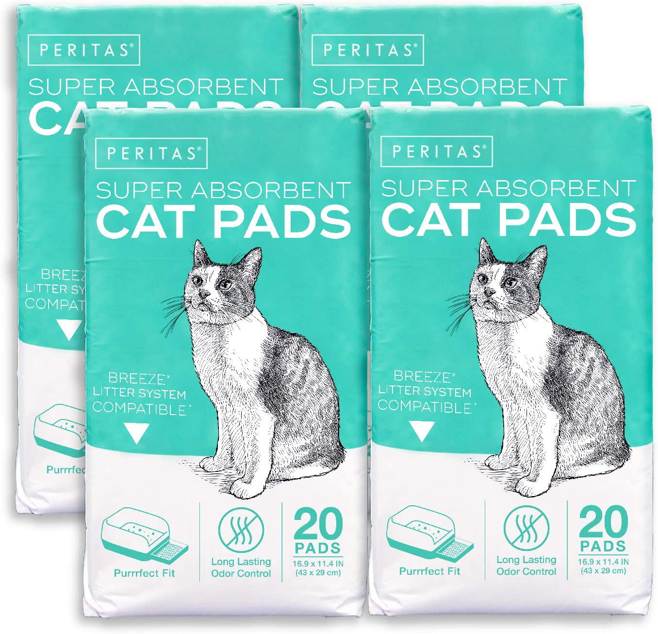 Peritas Cat Pads | Generic Refill for Breeze Tidy Cat Litter System | Cat Liner Pads for Litter Box | Quick-Dry, Super Absorbent, Leak Proof | 16.9"X11.4" (80 Count) Animals & Pet Supplies > Pet Supplies > Cat Supplies > Cat Litter Peritas   