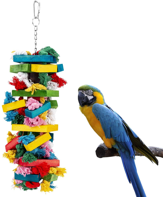 RAINBOWPK Natural Wooden Chewing Bird Toys for Parrots, Multi-Colored Hanging Shredding Toys for Medium and Small Parrots, Parakeets, Conures, Cockatiels, Macaws, Cockatoos and Birds Animals & Pet Supplies > Pet Supplies > Bird Supplies > Bird Toys RAINBOWPK   