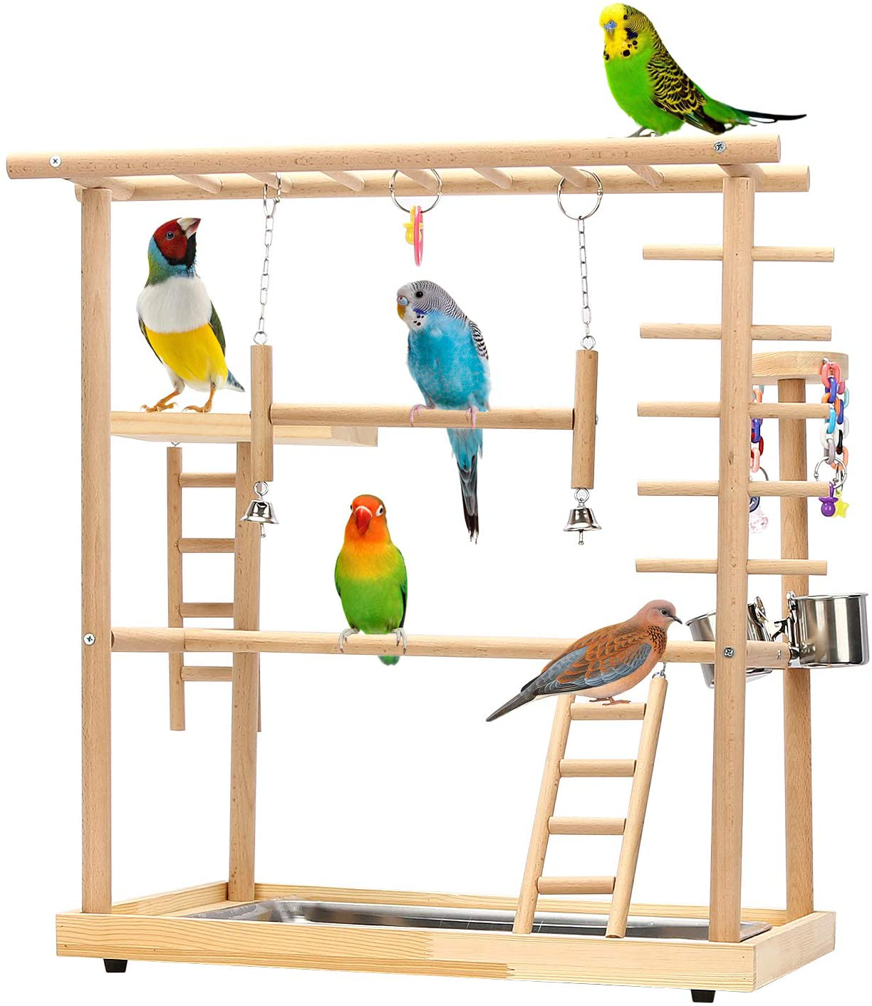 Ibnotuiy Bird Playground Parrot Playstand Cockatiel Parakeet Perch Stand Wood Double Layer Bird Play Gym Playpen with Feeder Bowl Ladder for Cockatoo Conure Animals & Pet Supplies > Pet Supplies > Bird Supplies > Bird Gyms & Playstands Ibnotuiy   