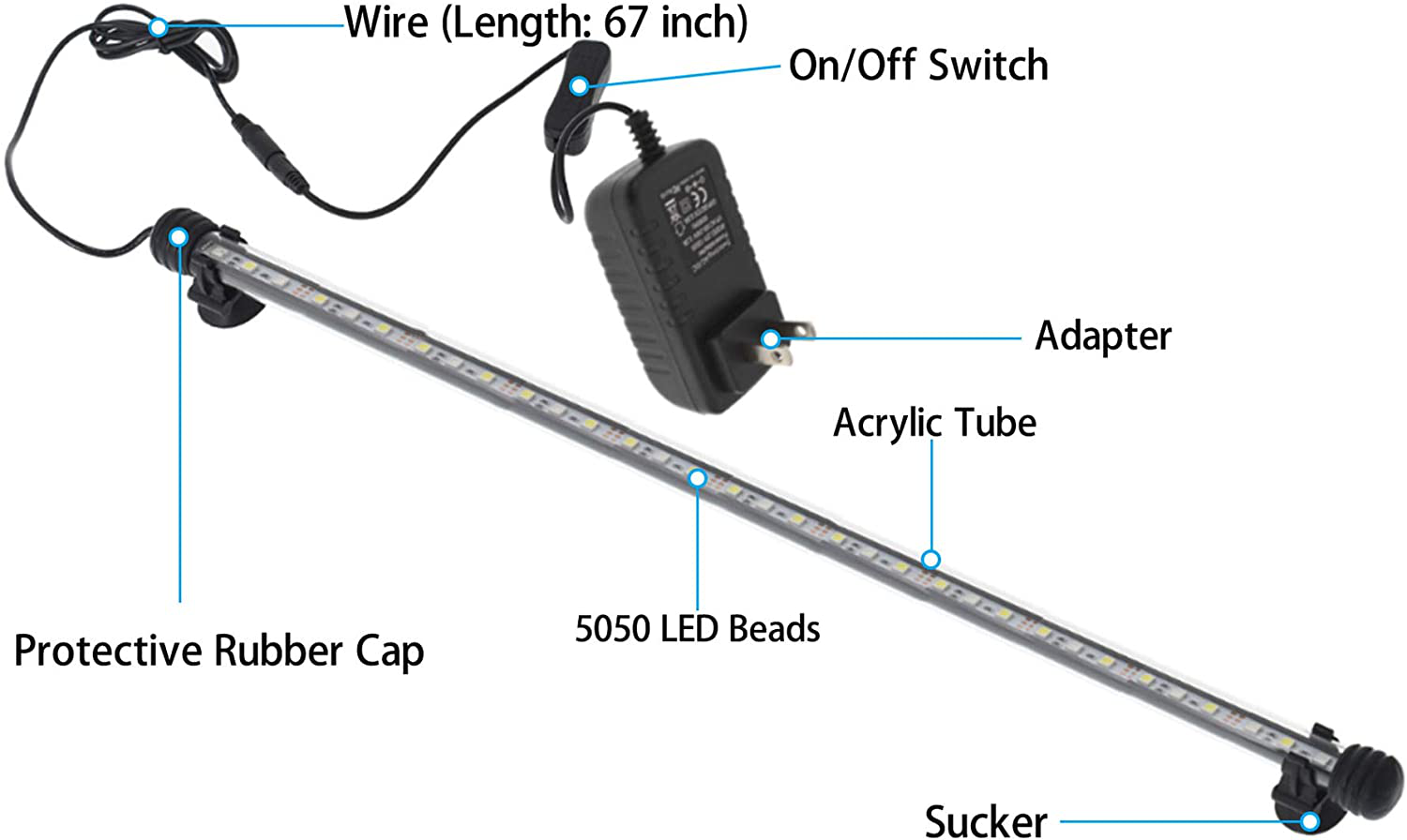 Hostic Aquarium Fish Tank LED Light Waterproof White Blue Light Bar Background Decorate Lighting - 23.2 Inch 6.6W Animals & Pet Supplies > Pet Supplies > Fish Supplies > Aquarium Lighting hostic   