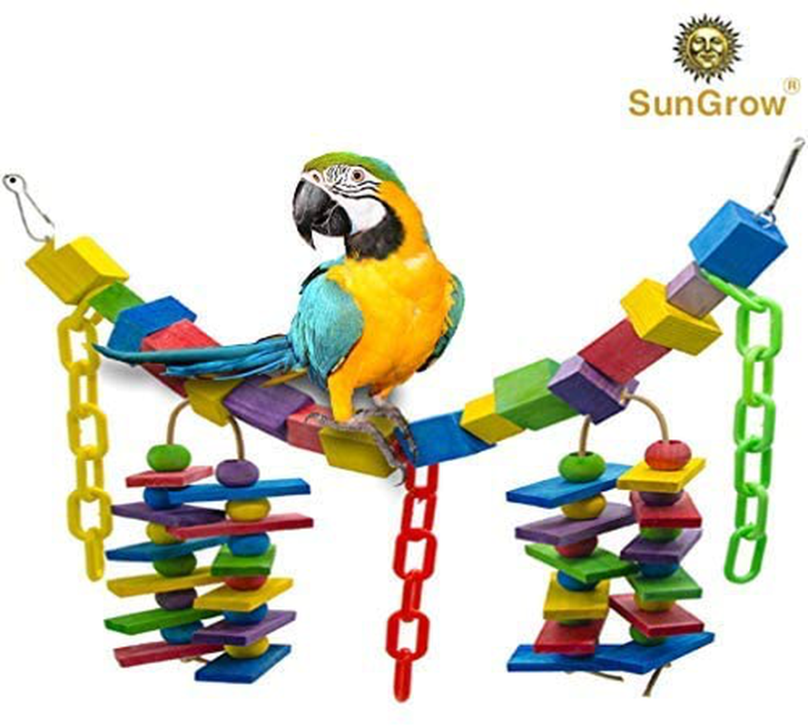 Sungrow Parrot Toy, 19” X 7.5”, Colorful Wooden Beads and Metal Chain Link Hanger, Multicolored, 1 Pc per Pack Animals & Pet Supplies > Pet Supplies > Bird Supplies > Bird Toys SunGrow   