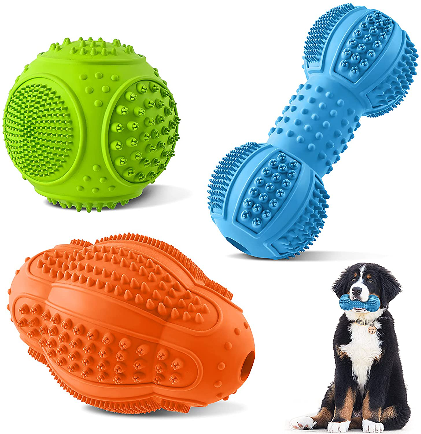 Dog Chew Toys, Dog Toys for Aggressive Chewers Large Breed, Multifunctional Teeth Cleaning and Gum Massage, Tough Dog Toys with Natural Rubber for Large and Medium Small Dog