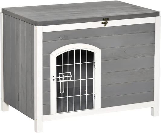 Pawhut Foldable Raised Wooden Dog House Indoor & Outdoor Dog Cage Kennel Cat House W/Lockable Door Openable Roof Removable Bottom for Small and Medium Pets Grey Animals & Pet Supplies > Pet Supplies > Dog Supplies > Dog Houses PawHut   