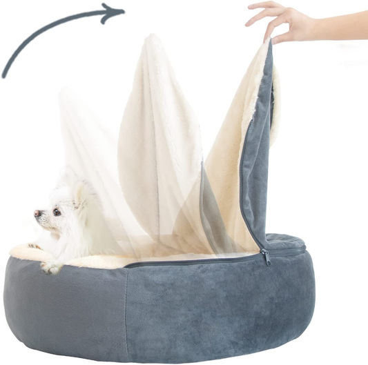 Dog Bed - Cozy Donut Cuddler Pet Beds for Cat,Calming Premium Plush Nest Snuggler Improved Sleep,Washable,Non-Slip Bottom with Flannel Blanket Animals & Pet Supplies > Pet Supplies > Cat Supplies > Cat Beds TORJOY Gray 24" x 24"x 7" 