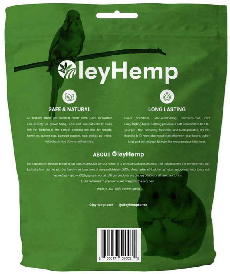 Oleyhemp OH! Small Pet Hemp Bedding - Hamsters, Rabbits, Chickens, Birds, Rats, Reptiles - 100% Natural, Biodegradable & USA Grown - Super Absorbency Compared to Clay