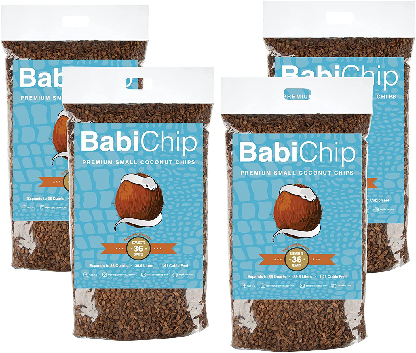 Babichip Coconut Substrate for Reptiles Loose Small Sized Coconut Husk Chip Reptile Bedding Animals & Pet Supplies > Pet Supplies > Reptile & Amphibian Supplies > Reptile & Amphibian Habitat Accessories Reptichip Premium Coconut Substrate 36 Quart (4 Pack)  