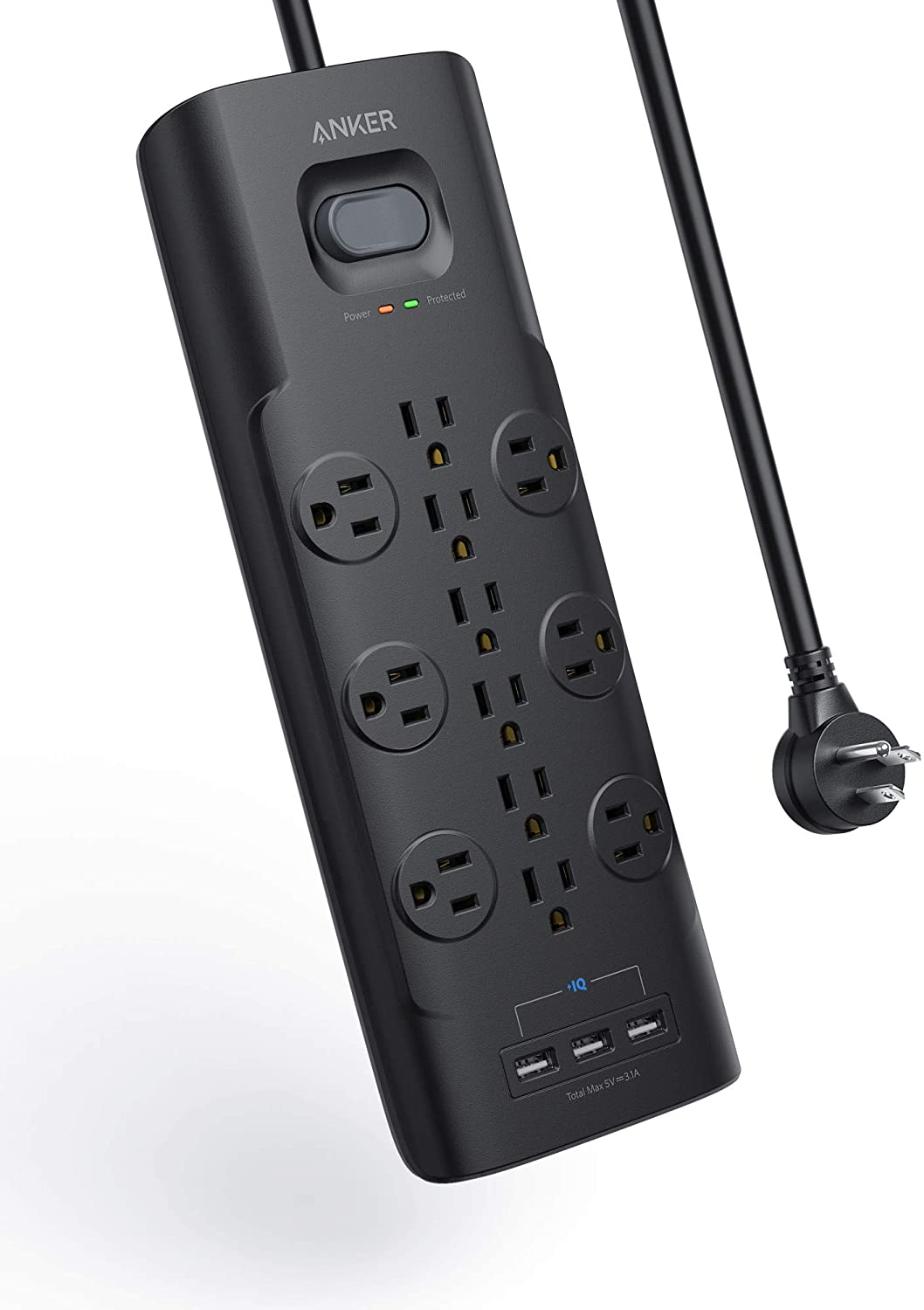 Anker Power Strip Surge Protector, 12 Outlets & 3 USB Ports with Flat Plug, 6Ft Extension Cord, Poweriq for Iphone Xs/Xs Max/Xr/X, Galaxy, for Home, Office, and More (4000 Joules) Animals & Pet Supplies > Pet Supplies > Dog Supplies > Dog Treadmills Anker Black 8ft 