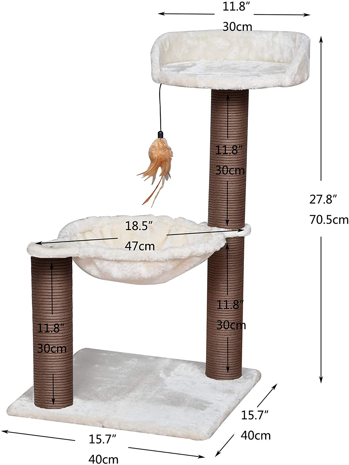 Catry Cat Tree with Feather Toy - Cozy Design of Cat Hammock Allure Kitten to Lounge In, Cats Love to Lazily Recline While Playing with Feather Toy and Scratching Post, (Innovative Arrival)