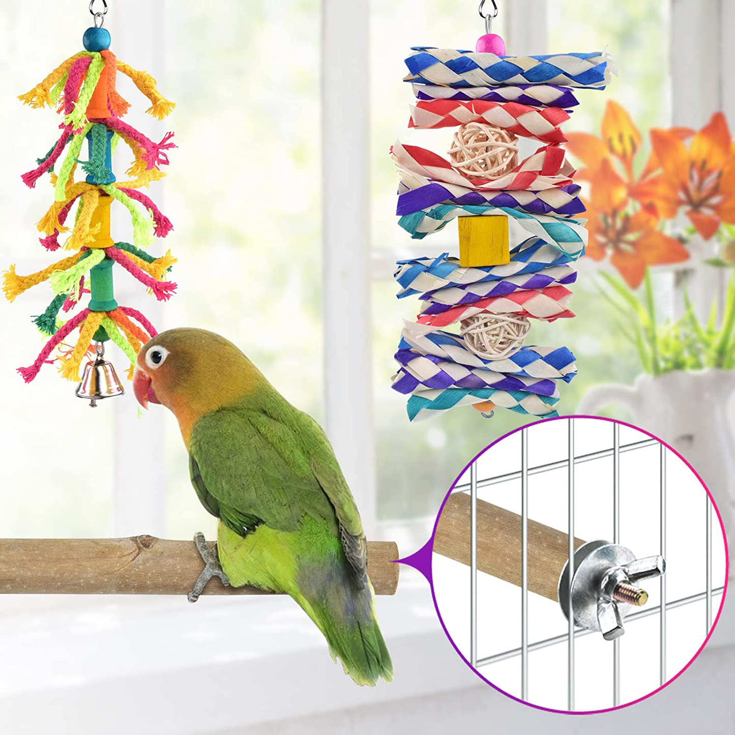 KATUMO Small Bird Toys, Natural Wood Ladder Colorful Bamboo Hanging Shredding Toys Parrot Chew Wooden Blocks Bird Perch for Parakeets, Conures, Cockatiels, Budgies, Love Birds and Other Small Birds Animals & Pet Supplies > Pet Supplies > Bird Supplies > Bird Ladders & Perches KATUMO   