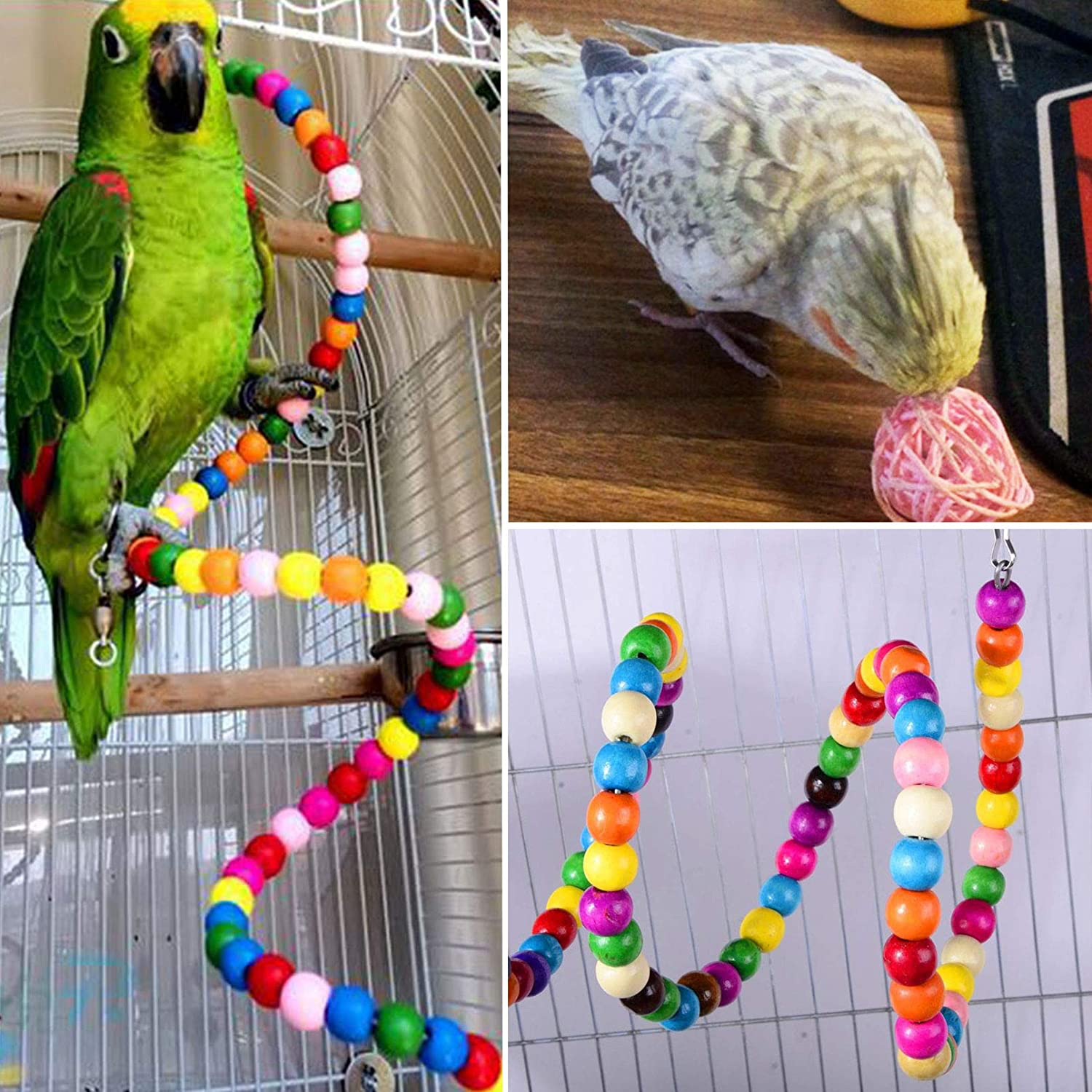 Kathson 17 Packs Bird Toys Parrot Swing Chewing Toys, Hanging Bell Birds Cage Toys Colorful Toy for Small Parakeets, Conures, Cockatiels, Macaws, Finches, Love Birds