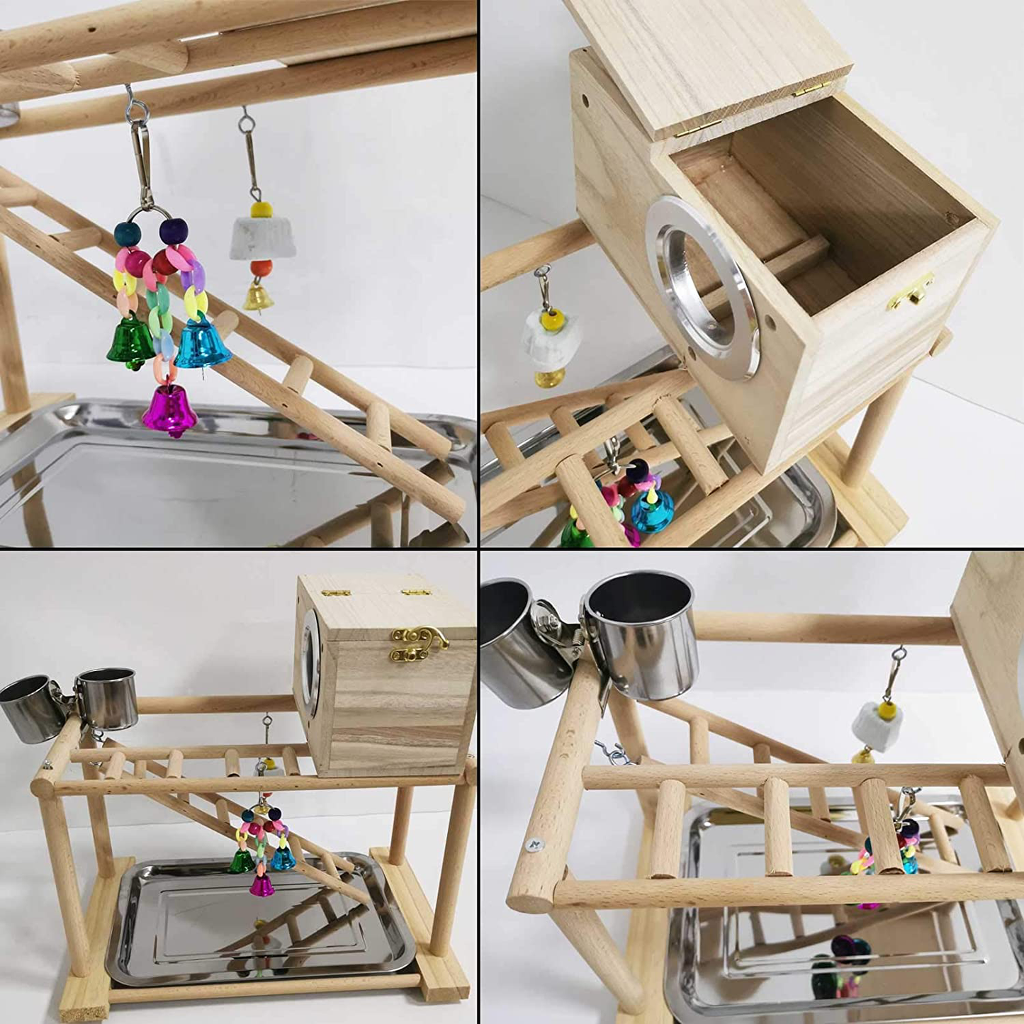 Kathson Parrots Playground Bird Playstand Birdcage Play Stand Wood Perch Gym Playpen with Parakeet Nest Box Ladder Feeder Cups Chewing Toys Exercise Activity Center for Conure Cockatiel Lovebirds Animals & Pet Supplies > Pet Supplies > Bird Supplies > Bird Gyms & Playstands kathson   