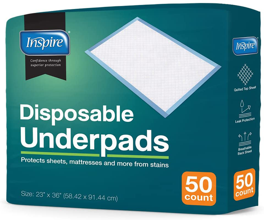 Inspire Disposable Chux Underpads 23 Inches X 36 Inches, 50 Count