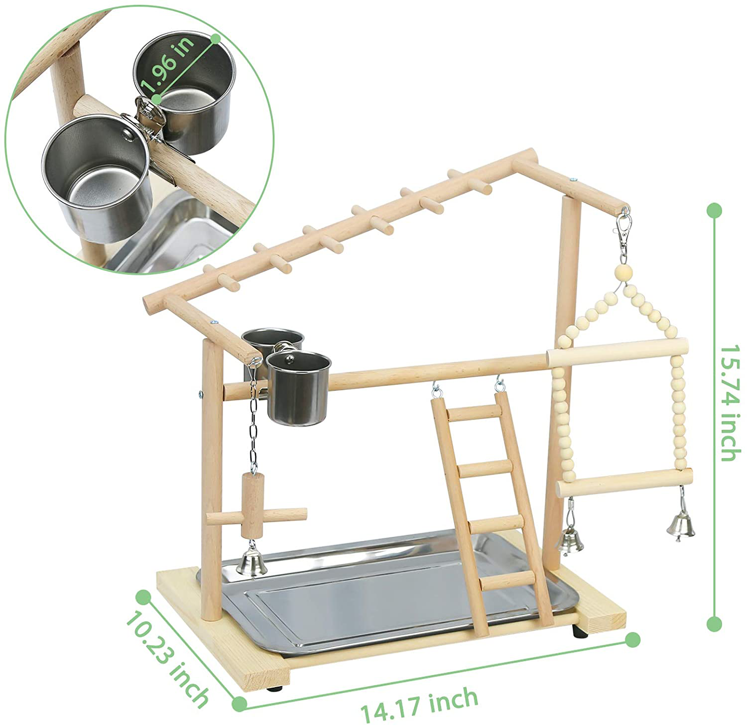 Creproly Parrot Playstand Bird Playground Birdcage Wood Perch Stand Ladder Swing with with Feeder Cups Birds Play Gym Cockatiel Playground Include Hanging Bell Swing Ladders Animals & Pet Supplies > Pet Supplies > Bird Supplies > Bird Gyms & Playstands Creproly   