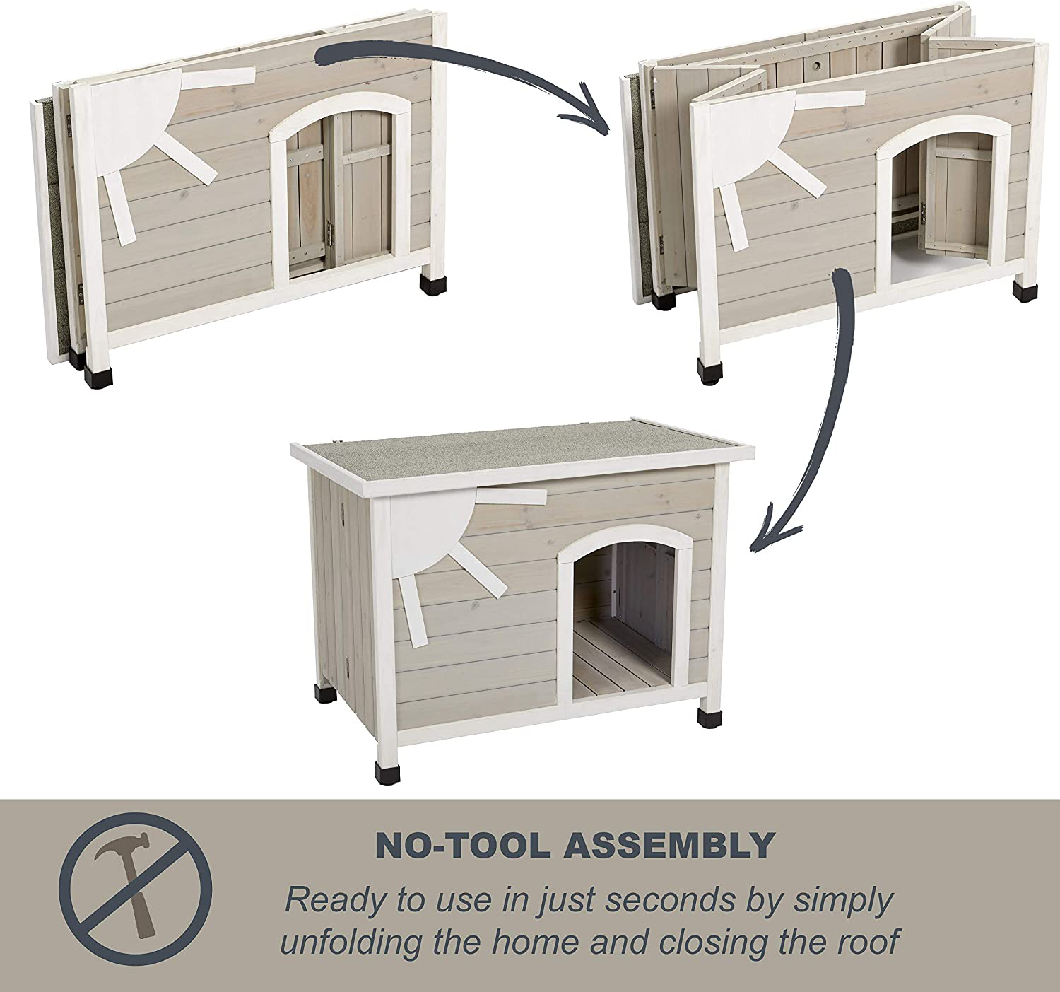 Midwest Homes for Pets Eillo Folding Outdoor Wood Dog House, No Tools Required for Assembly | Dog House Ideal for Large Dog Breeds, Beige (12EWDH-L) Animals & Pet Supplies > Pet Supplies > Dog Supplies > Dog Houses MidWest Homes for Pets   