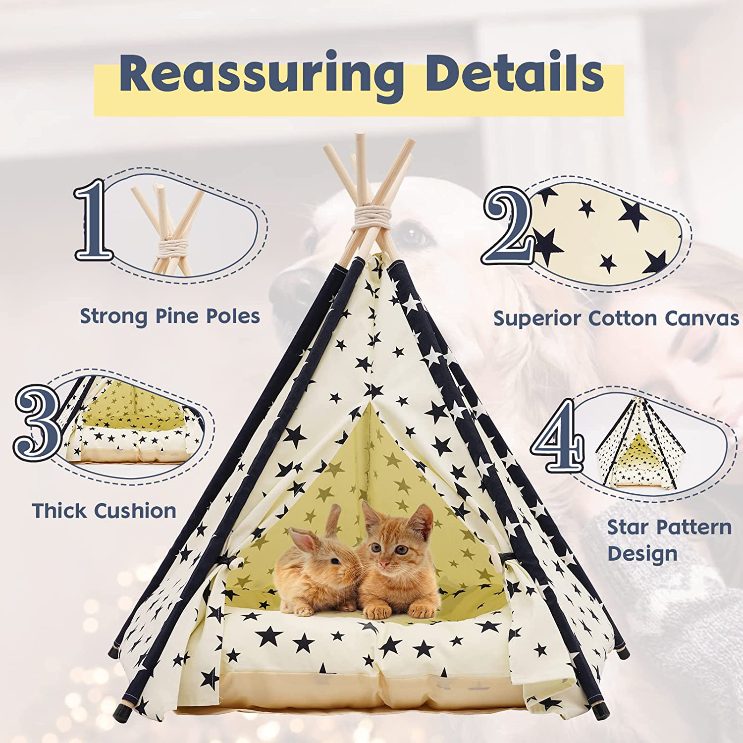 Pet Teepee Tent for Dogs & Cats, 24 Inch & 47 Inch Portable Indoor Dog House with Thick Cushion, Cat Teepee Washable Tent Dog Teepee Bed Indoor … Animals & Pet Supplies > Pet Supplies > Dog Supplies > Dog Houses NUKied   
