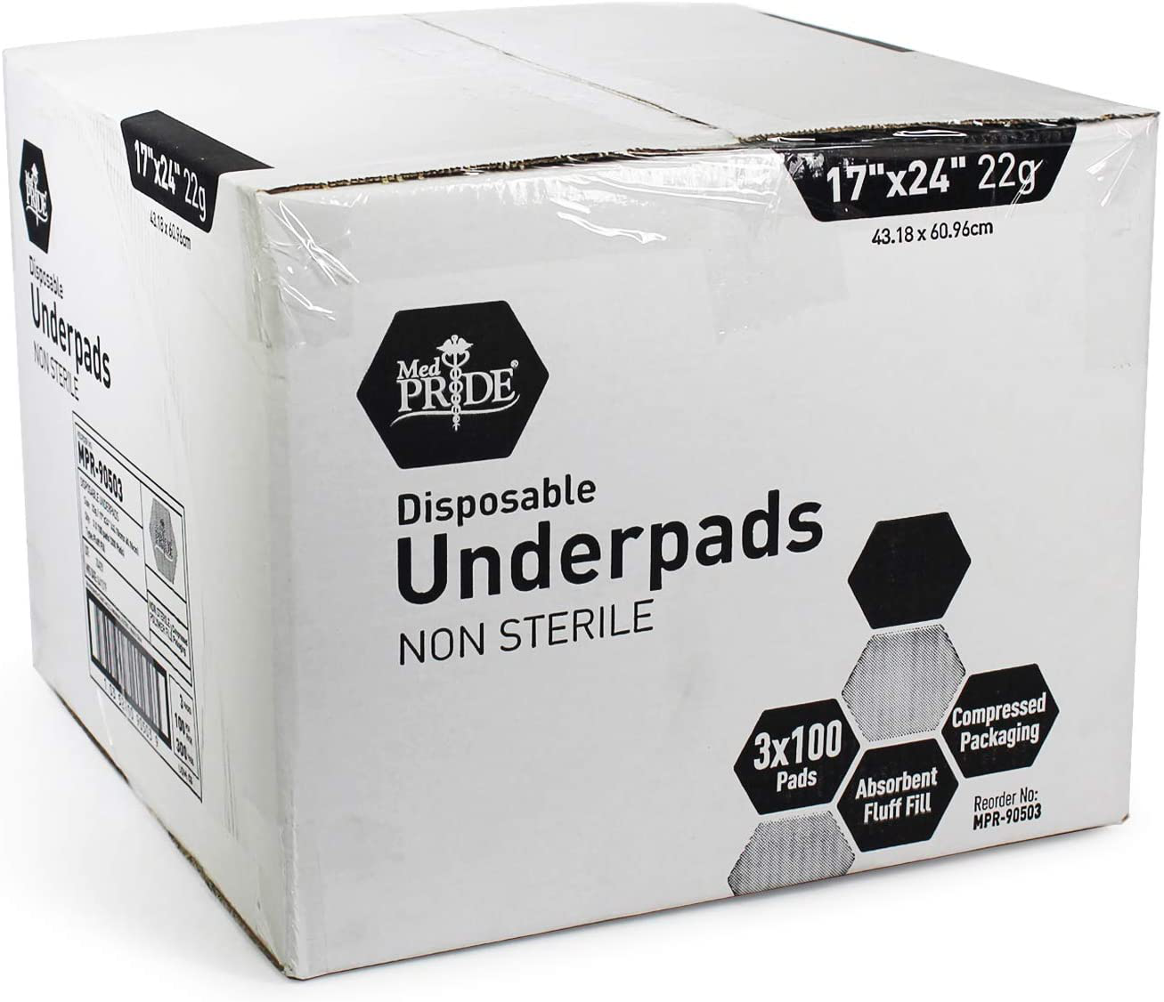 Medpride Disposable Underpads 17'' X 24'' (300-Count) Incontinence Pads, Bed Covers, Puppy Training | Thick, Super Absorbent Protection for Kids, Adults, Elderly | Liquid, Urine, Accidents