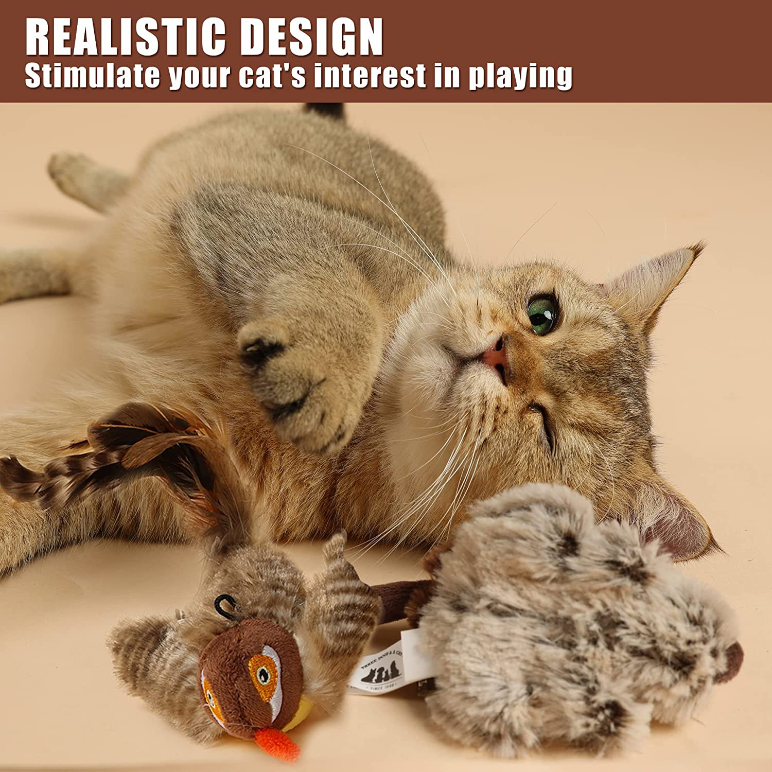 Vealind Interective Cat Toys for Indoor Cats, Three Dogs & a Cat Automatic Squeaky Mouse and Chirping Bird Cat Toy Lifelike Feather Toy Animals & Pet Supplies > Pet Supplies > Cat Supplies > Cat Toys Vealind   