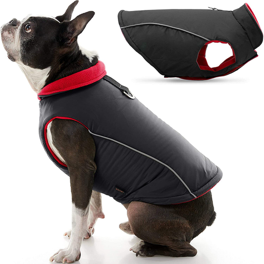 Gooby Sports Vest Dog Jacket - Reflective Dog Vest with D Ring Leash - Warm Fleece Lined Small Dog Sweater, Hook and Loop Closure - Dog Clothes for Small Dogs Boy or Girl for Indoor and Outdoor Use Animals & Pet Supplies > Pet Supplies > Dog Supplies > Dog Apparel Gooby Black Small chest (~13.25") 