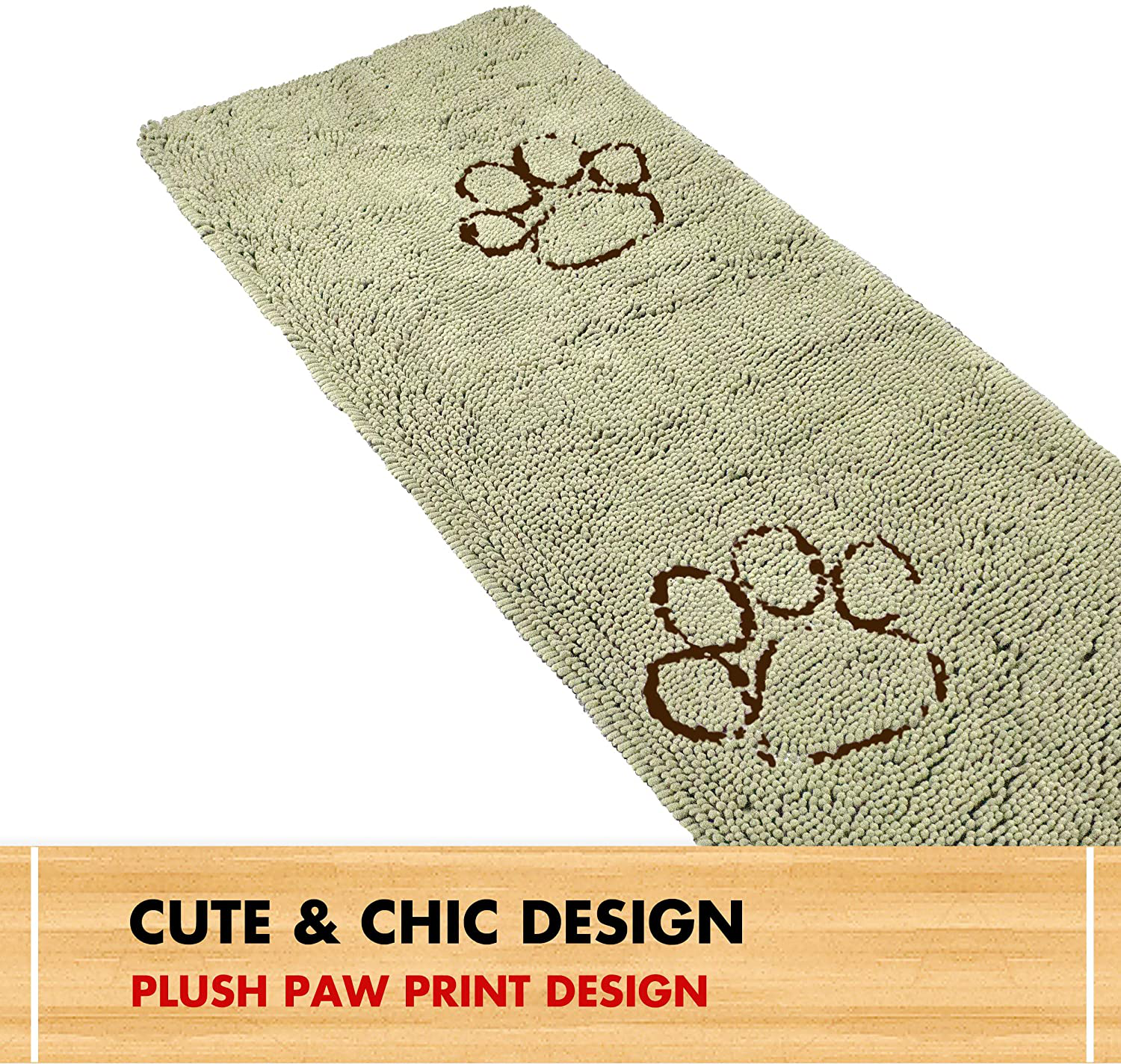 My Doggy Place - Ultra Absorbent Microfiber Dog Door Mat, Durable, Quick Drying, Washable, Prevent Mud Dirt, Keep Your House Clean (Sage Green W/Paw Print, Hallway Runner) - 8' X 2' Feet Animals & Pet Supplies > Pet Supplies > Dog Supplies > Dog Houses Downtown Pet Supply   