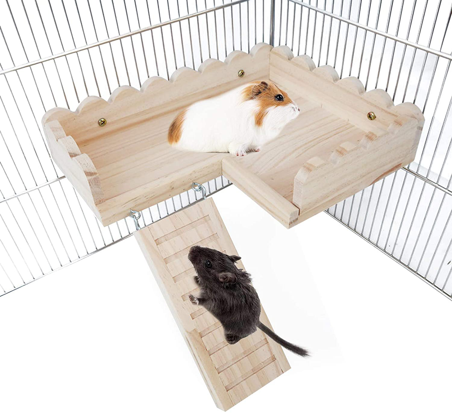 ROZKITCH Hamster Platform with Climbing Ladder, Bird Perch Cage Toy Wooden Play Gym Stand, Natural Pine Wood Tray for Chinchilla Squirrel Rabbit Guinea Pig, Birdcage Toy for Parrot Conure Parakeet Animals & Pet Supplies > Pet Supplies > Bird Supplies > Bird Gyms & Playstands ROZKITCH   