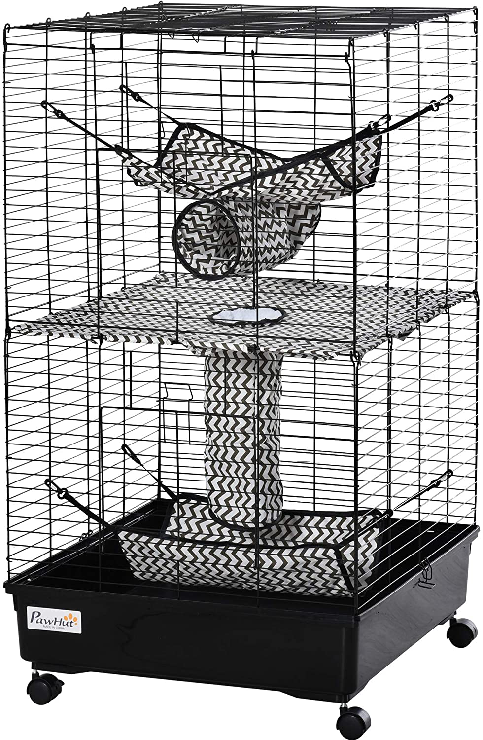 Pawhut Small Animal Cage Habitat for Ferret with Wheels Hammocks Tunnels and 3 Doors, Black Animals & Pet Supplies > Pet Supplies > Small Animal Supplies > Small Animal Habitats & Cages Aosom LLC   