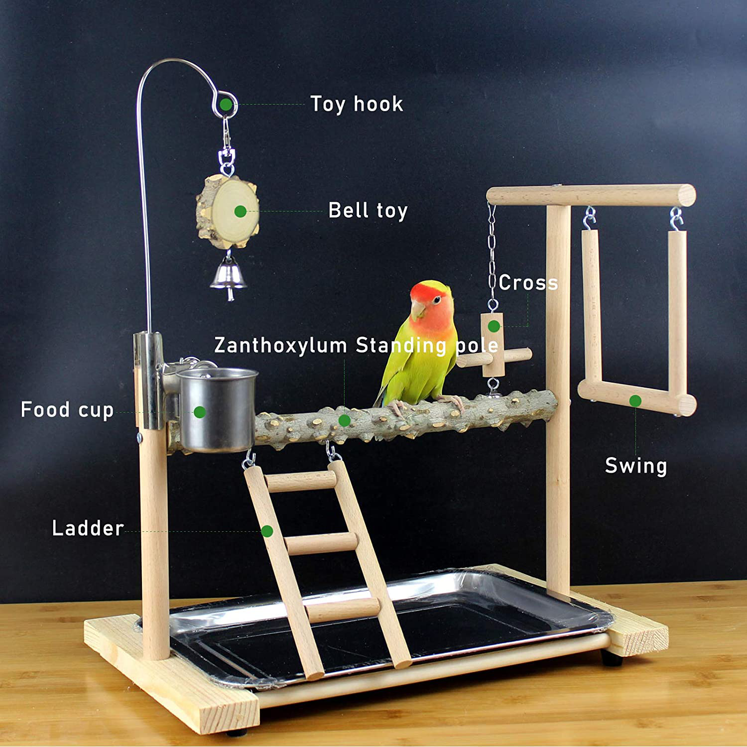 Edudif Bird Playground Stand Parakeet Cockatiel Parrot Gym Playground Natural Wood Playstand for Birds,Bird Perches Play Stand Bird Activity Stand Animals & Pet Supplies > Pet Supplies > Bird Supplies > Bird Gyms & Playstands Edudif   