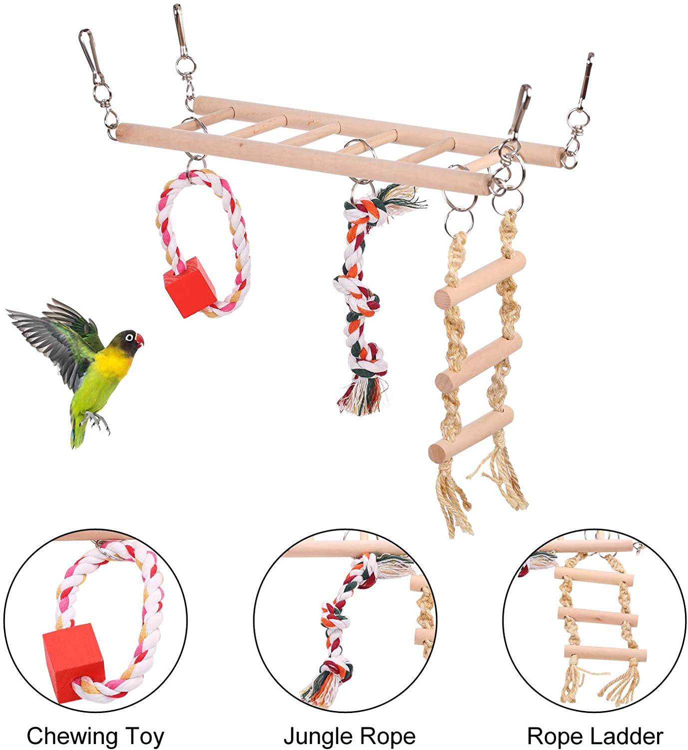 SAWMONG Bird Parrot Toys Bird Perch Stand Pet Birds Swing Climbing Ladder with Chewing Toys Playground Accessories for Small Parakeets Cockatiels Conures Lovebirds Animals & Pet Supplies > Pet Supplies > Bird Supplies > Bird Ladders & Perches SAWMONG   