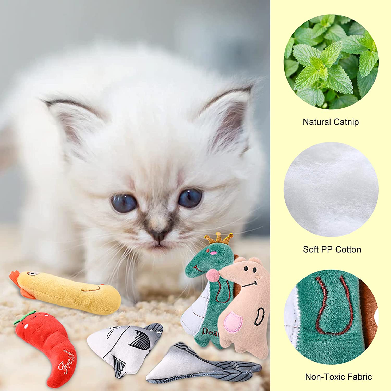 Guzack Catnip Toys 6Pcs, Cat Toys for Indoor Cats, Cat Teething Chew Toy Bite Resistant Catnip Toys, Catnip Filled Cat Pillow Toys Kitten Toy Set, Small Cute Plush Pet Kitty Interactive Cat Toys
