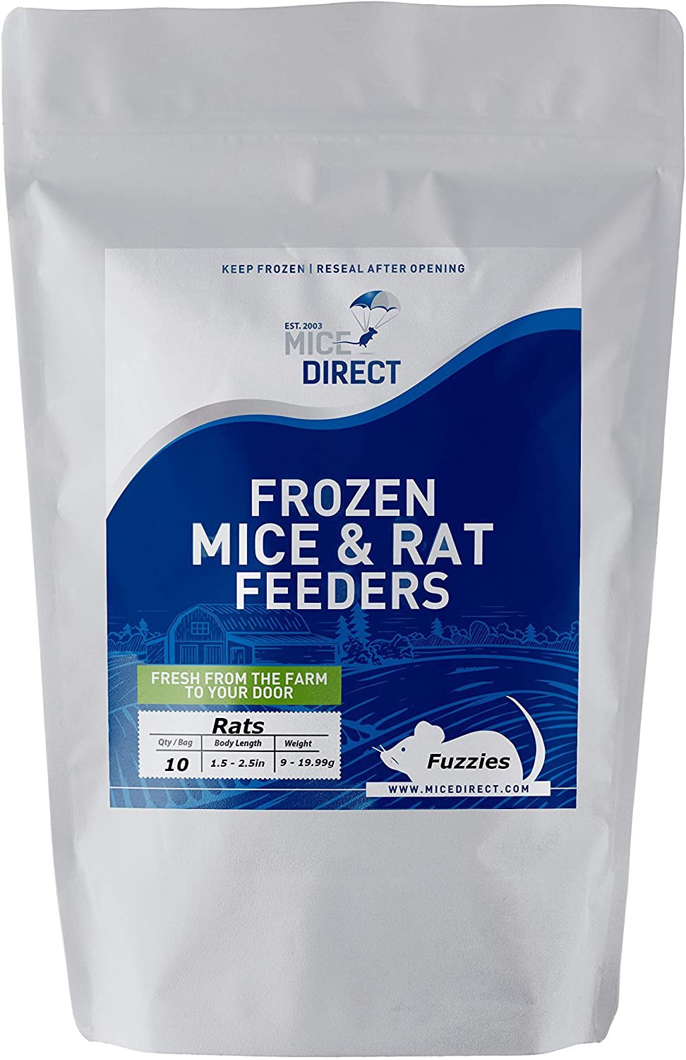 Micedirect 10 Fuzzie Rats: Pack of Frozen Fuzzie Feeder Rats - Food for Corn Snakes, Ball Pythons, Lizards and Other Pet Reptiles - Freshest Snake Feed Supplies Animals & Pet Supplies > Pet Supplies > Reptile & Amphibian Supplies > Reptile & Amphibian Food MiceDirect   