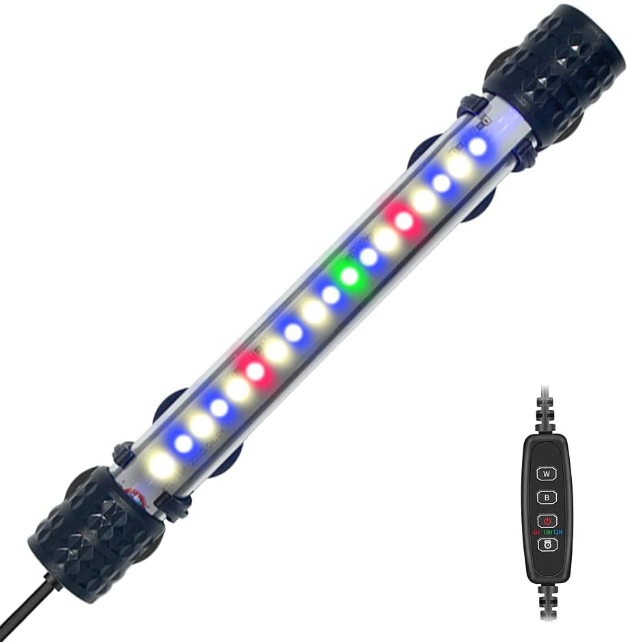 Submersible LED Aquarium Light,Fish Tank Light with Timer Auto On/Off Dimming Function,3 Light Modes Dimmable&4-Color Lamp Beads,10 Brightness Levels Optional&3 Levels of Timed Loop 30LEDS-RGB 11.5''