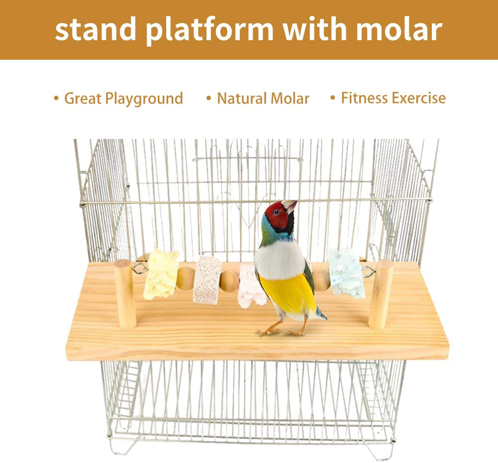 Bird Perches Cage Toys, Bird Wooden Play Gyms Stands Natural Wood Bird Perch with Chewing Toys Grinding Perch Stone 31.5X13.5X1.5Cm Animals & Pet Supplies > Pet Supplies > Bird Supplies > Bird Gyms & Playstands LALFPET   