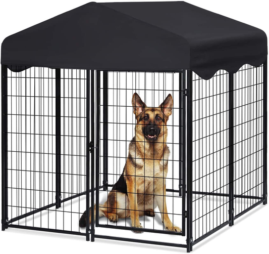 TOOCAPRO Large Dog Kennel 4Ft X 4.2Ft X 4.45Ft Dog Crate Cage Heavy Duty Metal Dog House Large Pet Playpen with Uv-Proof Waterproof Cover Roof & Invisible Lock for Large to Small Dog Outdoor/Indoor Use Animals & Pet Supplies > Pet Supplies > Dog Supplies > Dog Houses TOOCAPRO   
