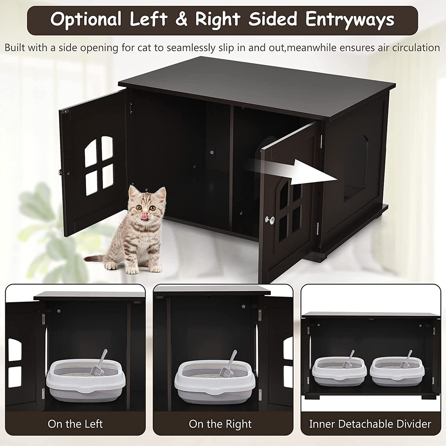 Tangkula Cat Litter Box Enclosure, Nightstand Cat House W/Double Doors & Windows, Cat Washroom Storage Bench, Decorative Pet House W/Optional Side Entryway, Large Litter Box Furniture Hidden Animals & Pet Supplies > Pet Supplies > Cat Supplies > Cat Furniture Tangkula   