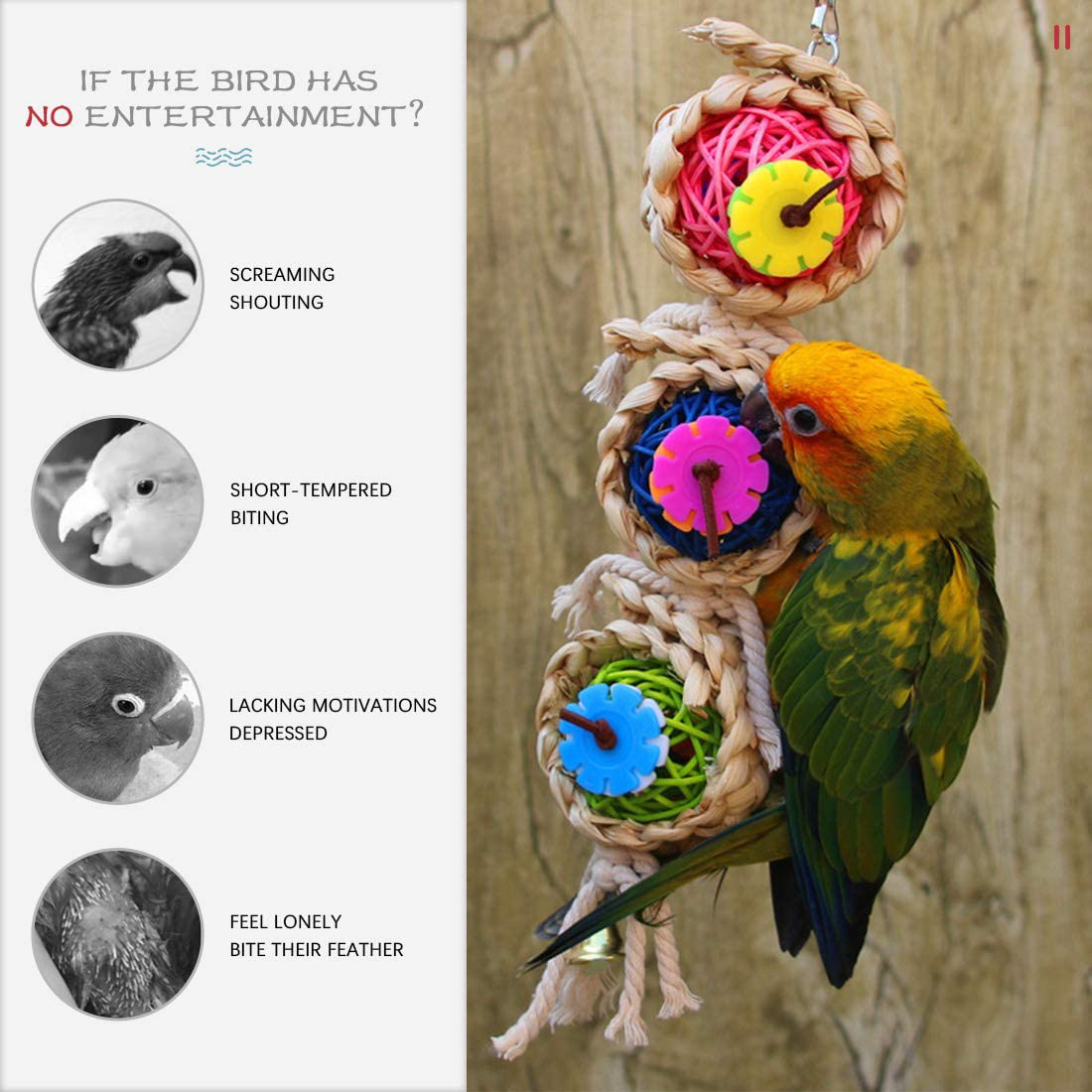 Hilitchi Birds Toys Hanging Hammock Bell Swing Chewing Toys for Parrots, Parakeet, Conure, Cockatiel, Mynah, Love Birds Small Parakeet Cages Decorative Accessories Animals & Pet Supplies > Pet Supplies > Bird Supplies > Bird Toys Hilitchi   