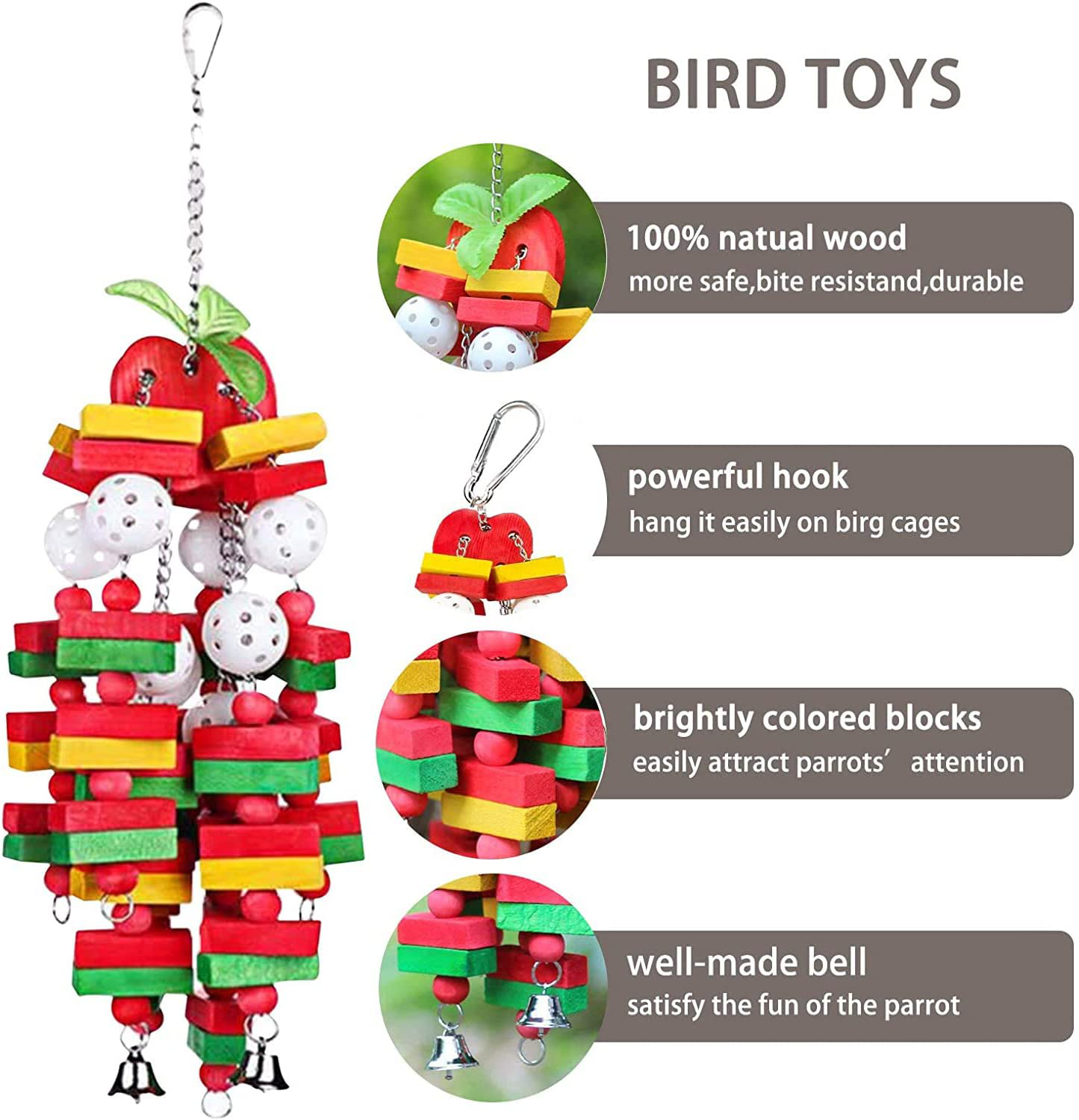 MQ Bird Toys Parrot Toys with Nature Wood Bird Chewing Toys for Small and Medium Birds, Best Toys for African Grey, Parakeets, Amazon Parrots, Finch, Budgie, Cockatiels, Conures and Love Birds Animals & Pet Supplies > Pet Supplies > Bird Supplies > Bird Toys MQ   