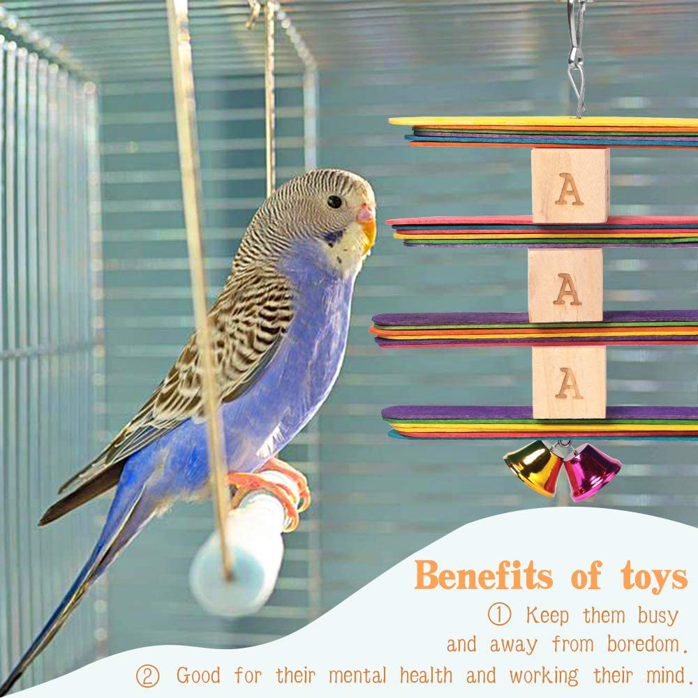 Shellkingdom Parrot Toys,Bird Hanging Wooden Ladder and Bird Hammock Chew Perches Cage Finch Toy with Bells for Bird Macaws Cockatiels Parakeets African Grey Parrot Lorikeets Conures Animals & Pet Supplies > Pet Supplies > Bird Supplies > Bird Ladders & Perches ShellKingdom   