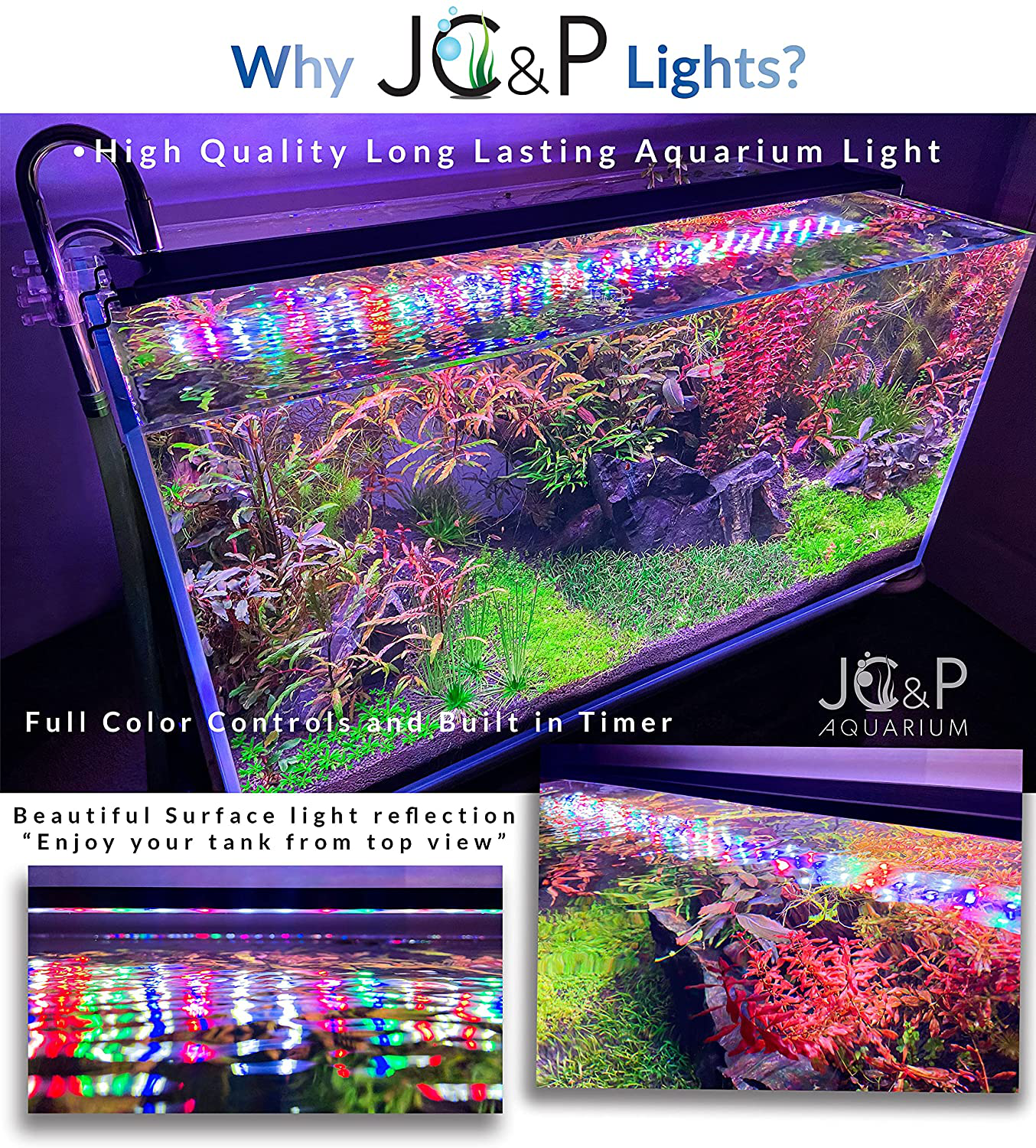 JC&P Full Spectrum Aquarium LED Light with Extendable Brackets with Red, Green, Blue and White Leds Aquatic Fish Tank Light Animals & Pet Supplies > Pet Supplies > Fish Supplies > Aquarium Lighting JC&P   