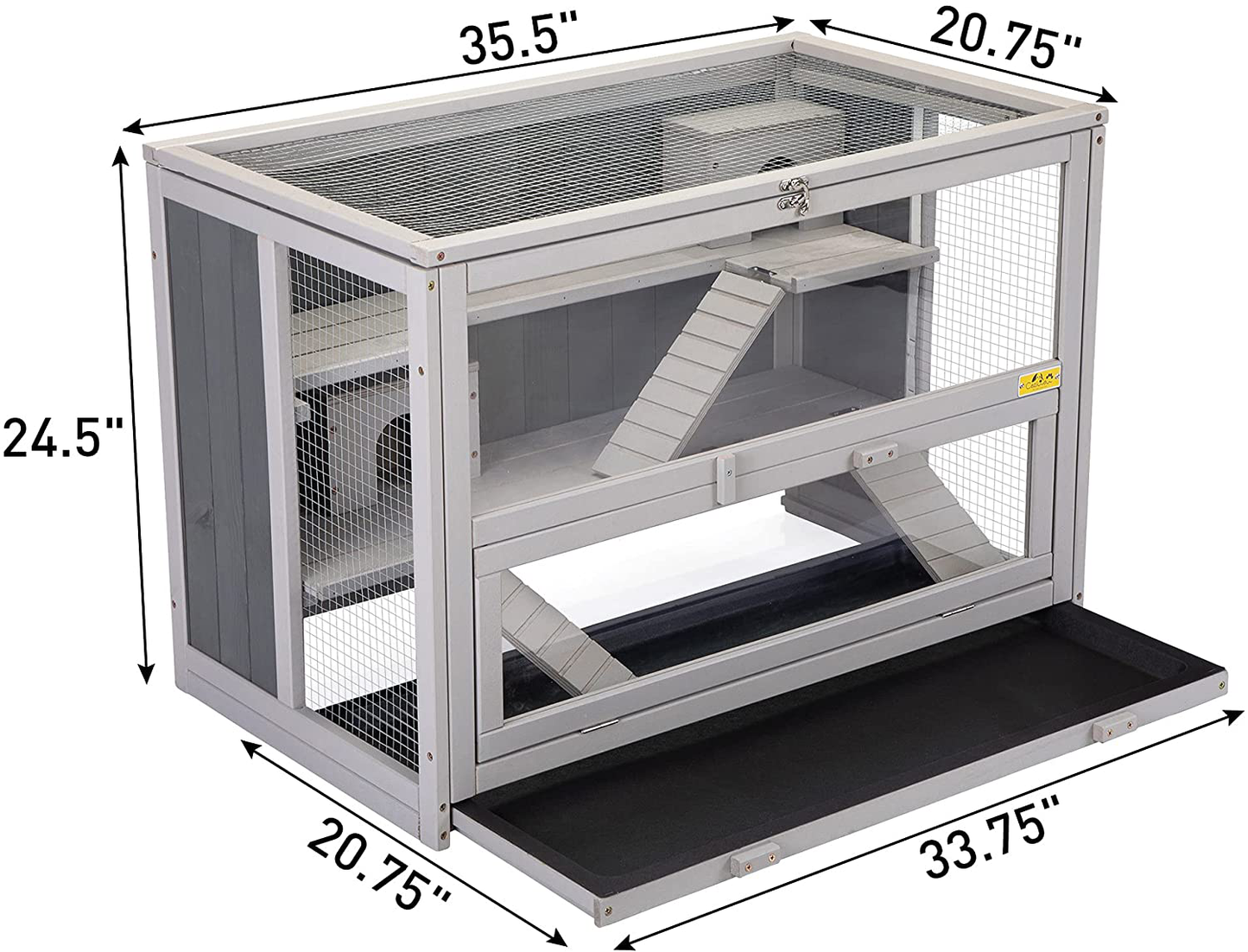 COZIWOW 3 Tier Hamster Cage, Wood Guinea Pig Habitat, Rat House with Hideouts, Ramps and Pull Out Tray, Small Animal House Chinchilla Enclosure, Grey